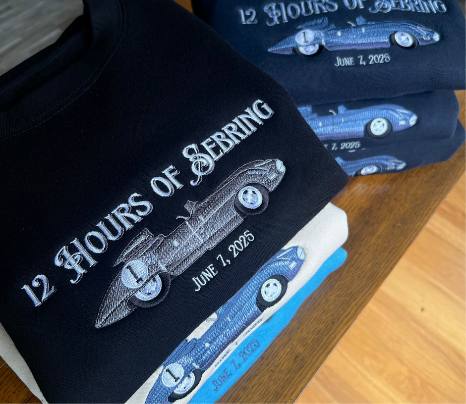 Black hoodie with '12 Hours of Sebring' embroidered design